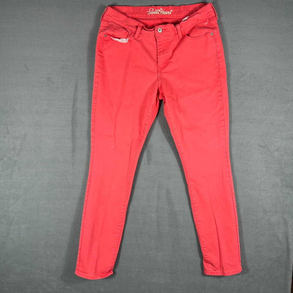 Old Navy Womens The Sweetheart Skinny Jeans 10 Regular Coral Pink Solid Stretch